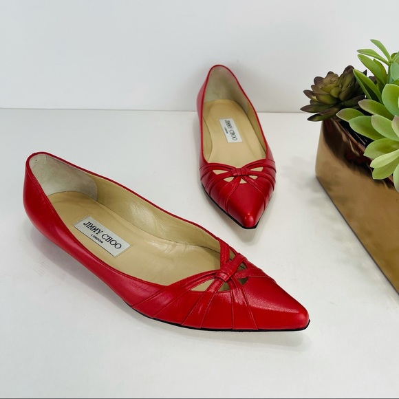 📌SOLD📌 JIMMY CHOO LYCHEE RED LEATHER FLAT SHOES - Picture 16 of 16